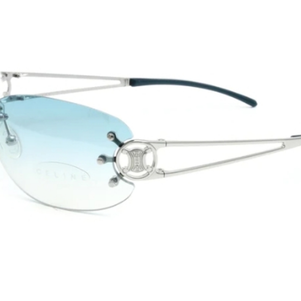 Celine Rimless Sunglasses with Light Blue Gradient Lenses and Silver Temples